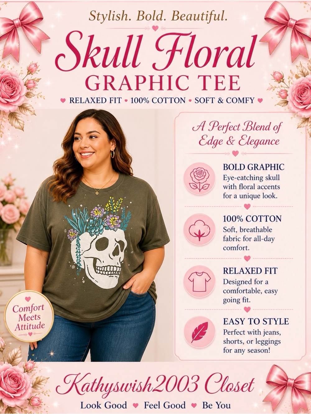 Torrid Skull Floral Graphic Tee 2X NWOT